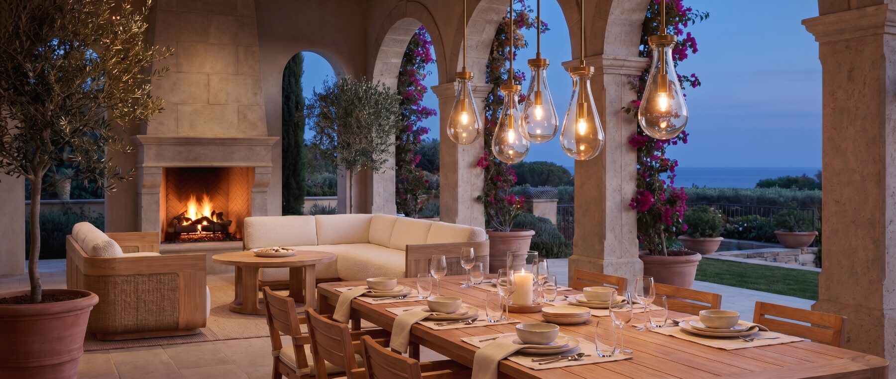 3D rendering of Restoration Hardware Rain Outdoor Pendants, Sedona Cane Teak