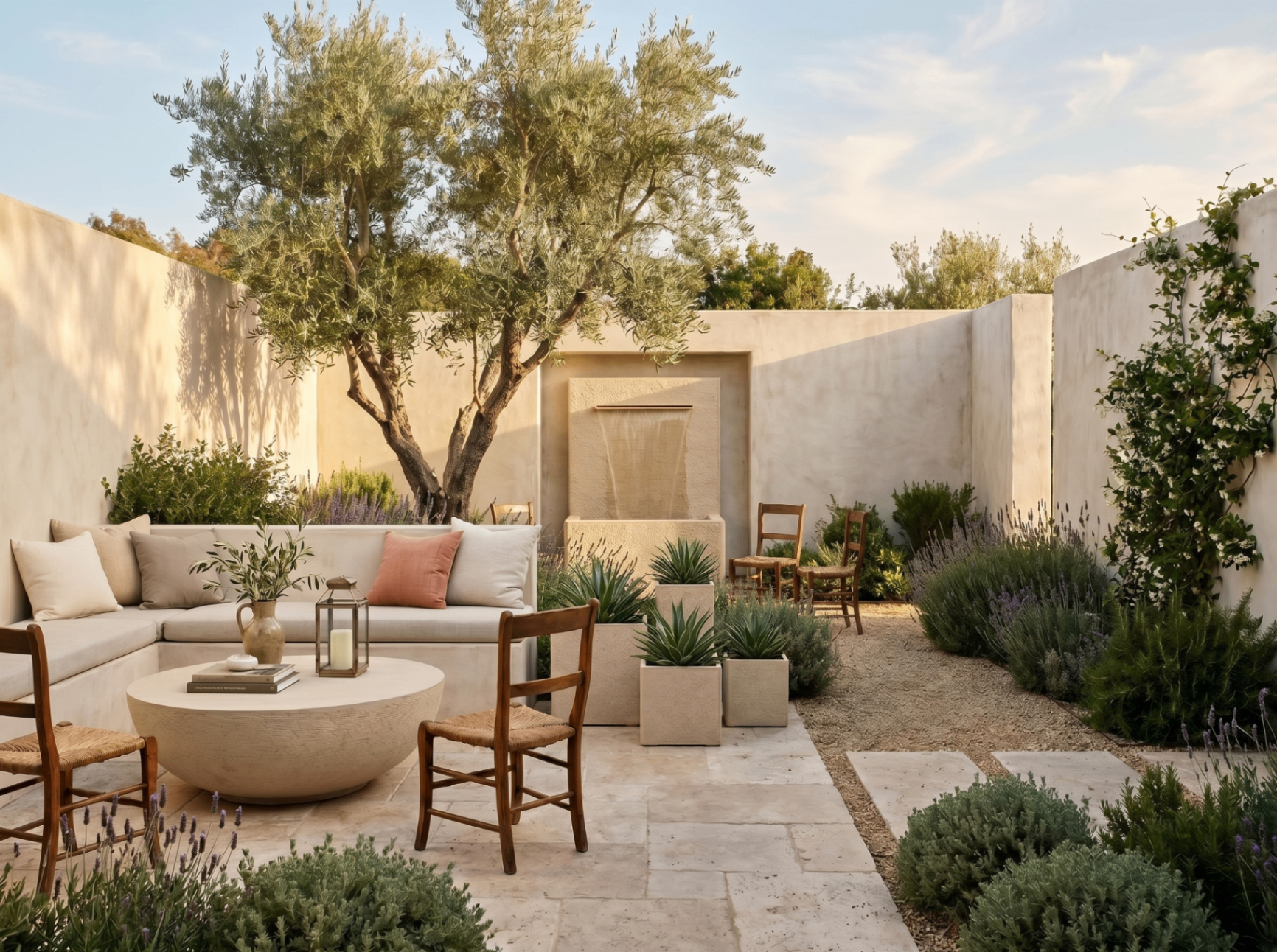 3D rendering of Restoration Hardware Terreno Courtyard, Table Fountain & Planters